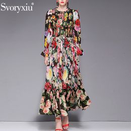 Svoryxiu Women's Spring Summer Runway Custom Big Size Maxi Dress Elegant Charming Flower Print Bohemian Holiday Maxi Dresses 201204