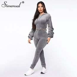 Simenual Fashion Casual Velvet Women Matching Sets Long Sleeve Solid Basic Slim Two Piece Oufits Sporty Hooded Top And Pants Set T200113