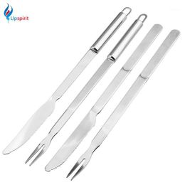 Tools & Accessories Wholesale- 2021 Stainless Steel BBQ Knife Fork Set Round Handle Heat Resistance Non-Stick Grill For Outdoor Barbecue Acc