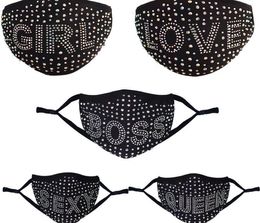 Hot item Bling Bling Black Masks with diamond reusable breathable washable dust proof cotton face mask
