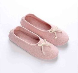 Womens Cozy Slipper Lightweight House Shoes Cotton Knit Ballerina Slippers with Indoor Anti-Skid Rubber Sole W220218