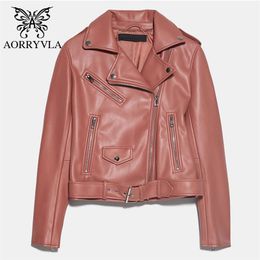 New Autumn Women Pu Leather Jacket Women's Moto Biker Zipper Jacket With Belt Short Length Casual Black Faux Leather Jacket 201226