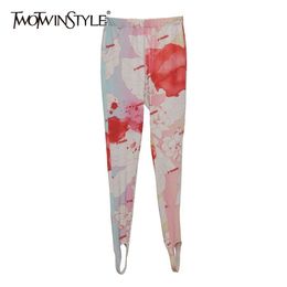 TWOTWINSTYLE Print Hit Colour Women's Trousers High Waist Slim Full Length Pencil Pants Streetwear Style Fashion Clothes 2020 New LJ200813
