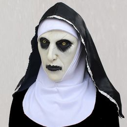 Halloween Latex Mask Nun Ghost Horrifying Mask With Hat For Masquerade Halloween Costume Bar Realistic Festival Party Supplies Y200103