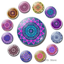 Datura Flower Fridge Magnet 12PCS 30MM Set Glass Cabochon Mandala Flowers Refrigerator Magnets Refrigerator Decoration Sticker 201125