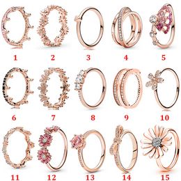 Designer Jewellery 925 Silver Wedding Ring Bead fit Pandora Rose Gold Flip Ring Crown Daisy Romance Cubic Zirconia Diamonds European Style Rings Birthday Ladies Gift