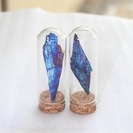 Runyangshi 1pc Natural Crystal Tourmaline Electroplating Blue Peacock Tail Feather Decorative Landscape Bottle Runyan qylIcv