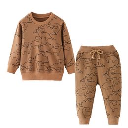   Jumping Metres New Cotton Dinosaurs Clothing Sets for Autumn Winter Baby Long Sleeve 2 pcs Outfits Top + Bottom Boys Girls Set 201127