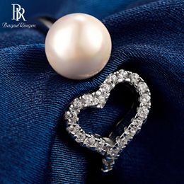 Bague Ringen New Designer Adjustable Opening Rings Zircon 925 Sterling Silver Jewellery With Natural 6mm Pearl Jewellery Wedding Y200321