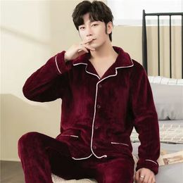 Winter Thick Mens Coral fleece Pyjamas set Flannel Warm Soft hombre Sleepwear pijama Homme Nightwear Pyjamas MSJ012 201023