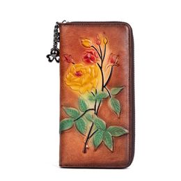 New Retro Style Rose Embossing Women's wallet Leather Long Multi-card Position Zipper Clutch Popular Ladies Purse Wallet