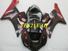 Motorcycle Fairing body kit for KAWASAKI Ninja ZX6R 636 05 06 ZX 6R 2005 2006 ABS Red flames black Fairings bodywork+Gifts KK12