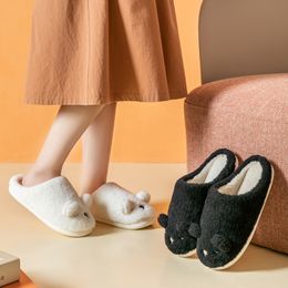 Winter Indoor Women Plush Slippers Cute Animal Bear Bedroom Flat Couples Shoes Comfortable House Ladies Furry Slippers