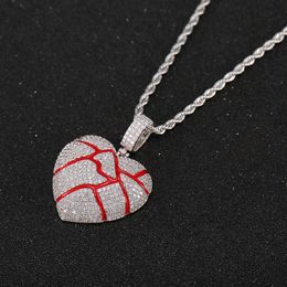 Iced out CZ Heart Pendant Necklace Men Women Hip Hop Bling Gold Silver Colour Charm Chain