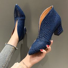 FHANCHU 2022 V Shape High Heels Naked Boots WomanWomens Snake PU Leather ShoesPointed toeAnkle BotasBlackBLUEDropship