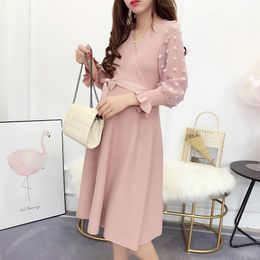 Maternity Knitted Dresses For Pregnant Women Daily V Neck High Waist Pregnancy Women Dress New Fashion Autumn Winter Clothe 201126