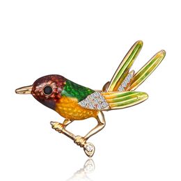 Fashion Vintage Handmade Animal Colourful Bird Branch Crystal Rhinestone Gold Brooch Pin for Women Jewellery Mother's Day Gift