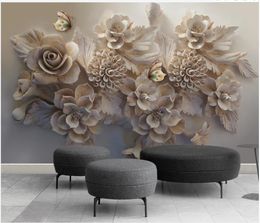 Custom Photo Wallpapers murals for walls 3d Fashion Beautiful relief 3D flower butterfly mural TV background wall papers home decoration