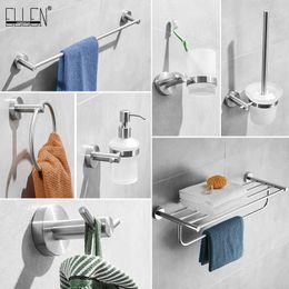 SUS 304 Stainless Steel Bathroom Brush Nickel Soap Dispenser Towel Holder Paper Holder Bathroom Soap Dish Accessories EL1900L LJ201211