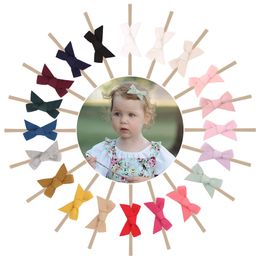 Baby Girls Bowknot Headbands Kids Soft Nylon Band Children Hair Accessories Toddler Elastic Bowknot Hairbands Headwear 20 Solid Colours KHA357