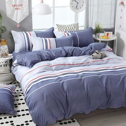 FUNBAKY 3/4pcs/Set Simple Style Stripe Comforter Bedding Sets Cotton Duvet Cover Set Bed Linen Linings No Filler Home Textile LJ200819