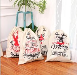New Canvas Christmas Sants Bag Large Drawstring Candy Bags Santa Claus Bag Xmas Santa Sacks Gift Bags For Christmas Decoration