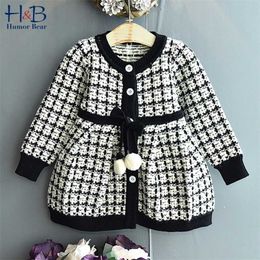 Humour Bear Fall Girls Autumn Dress-Style Tops 2022 Baby Knitted Bottoming Shirt Baby Sweater Kids Clothing Plaid Dress 211224