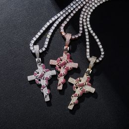 Retro Snake Cross Pendant Real Gold Electroplated Full of CZ Iced Out Diamond Mens Necklace Hip Hop Jewellery