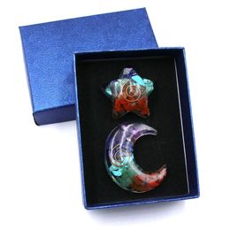 Resin Chakra Stone Carving Sun Moon Star Shape Crystal Healing Meditation Decoration Ornaments Crafts