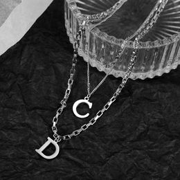 Fashion stylish designer stainless steel multi layer letter pendant necklace for women men girls students silver color