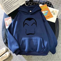 La Casa De Papel Print Hoodies Man Casual Oversize Vintage Hooded Pullover Mens Comfortable Cartoons Hip Hop Oversize Sweatshirt H1227