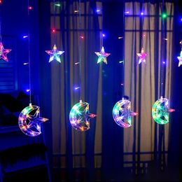 250CM Led Star Moon Curtains Lights 138 Leds String Light with 8 modes Fairy Lights Christmas Garland for Home decoration Party 201201