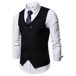 LUCLESAM Men Suit Vest Casual Business Double Breasted Waistcoat Custom Wedding Tuxedo Vest Fashion 220225