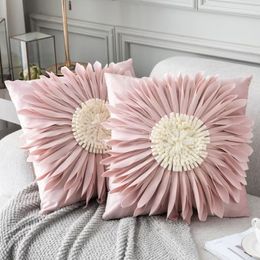 Modern Style Pink White Throw Pillows 45*45cm Velvet Stitching 3D Chrysanthemum Flowers Cushion Waist Pillow Blue Cushion Case 220309