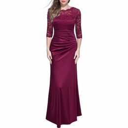 New Elegant Retro Ladies Lace Hollow Out Embroidery Sleeves Evening Maxi Dress Women Vintage Party Long Formal Dresses Vestidos Y0118