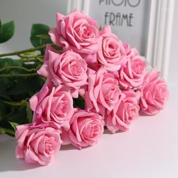 Decorative Flowers & Wreaths 6pcs/pack Artificial Rose Flower Home Decoration Flannelette Imitation FlowerWedding Birthday Cloth Material Fl