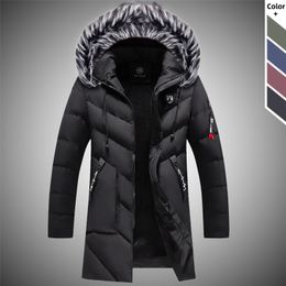 Thick Men Winter Long Parkas Coat Men's Outdoor Warm Windbreaker Jackets Male Casual Hooded Fur Collar Long Outwear Coats 201217