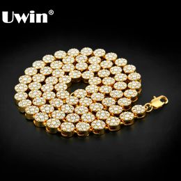 Men's 1 Row Round Flower Model Necklace Iced Out Gold&Silver Colour Hip Hop Bling CZ Rhinestones Vintage Fashion Jewellery X0509