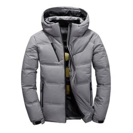 Winter Warm Men Jacket Coat Casual Slim Fit Stand Collar Hooded Thicken White Duck Parka Male Men's Zipper Warm Down Jacket 201223