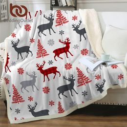 BeddingOutlet Christmas Deer Tree Throw Blanket Snowflakes Sherpa Blanket Elk Reindeer Bed Blanket New Year Gift Cobertor 201128