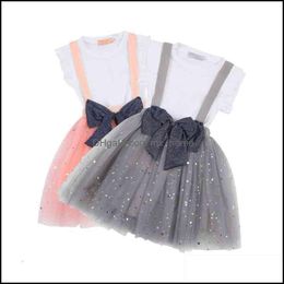 Clothing Sets Baby & Kids Baby, Maternity Summer Girls Clothes Short Sleeve Solid T Shirts Bling Lace Tutu Overalls Skirts 2-8Y Drop Deliver