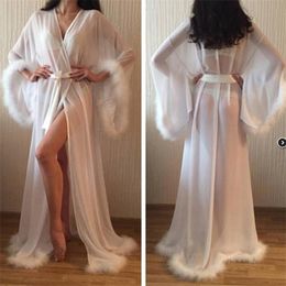 See Through Bridal Sleepwear Fur Robes Women Gowns for Photoshoot Boudoir Lingerie Bathrobe Nightwear Babydoll Robe ready to wear