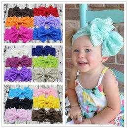 22 colors Baby Big Bow Headbands Girls Stretch Lace Hair Band Infant Kids Headwrap Children Lovely Bowknot Elastic Hair Accessories