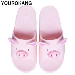 Summer Couple Shoes Home Slippers Cute Indoor Non-slip Bathroom Slippers For Lovers Pig Cartoon Women Slippers Lovely Household Y200107