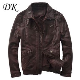 2020 Winter Men's Geniune Cow Leather First Layer Lapel Short Slim Mens Leather Jacket LJ201029