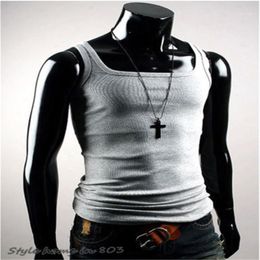 Wholesale- 6 Solid Colours Undershirt Cotton Mens T-shirt A-Shirt Wife Beater Ribbed Muscle Vest Top UK-NEW Hot Sale1