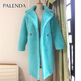 new women faux fur coat thick warm weight about 1.7kg teddy coat skyblue and yellow 201210