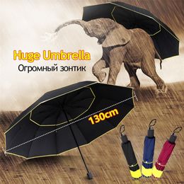 Big 130cm Rain Woman Men Fashion 3Folding Double Layer Windproof Outdoor Business Male Strong Umbrella 201218