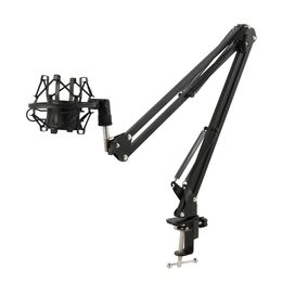 Foldable Extendable Recording Microphone Holder Suspension Boom Scissor Arm Stand Holder with Mic Clip Table Mounting Clamp