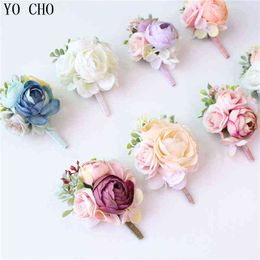 Gifts for women YO CHO Wrist Corsages Artificial Silk Rose Flower Men Boutonniere Bride Wedding Wrist Corsage Girl Bracelet Flower Groom Brooch